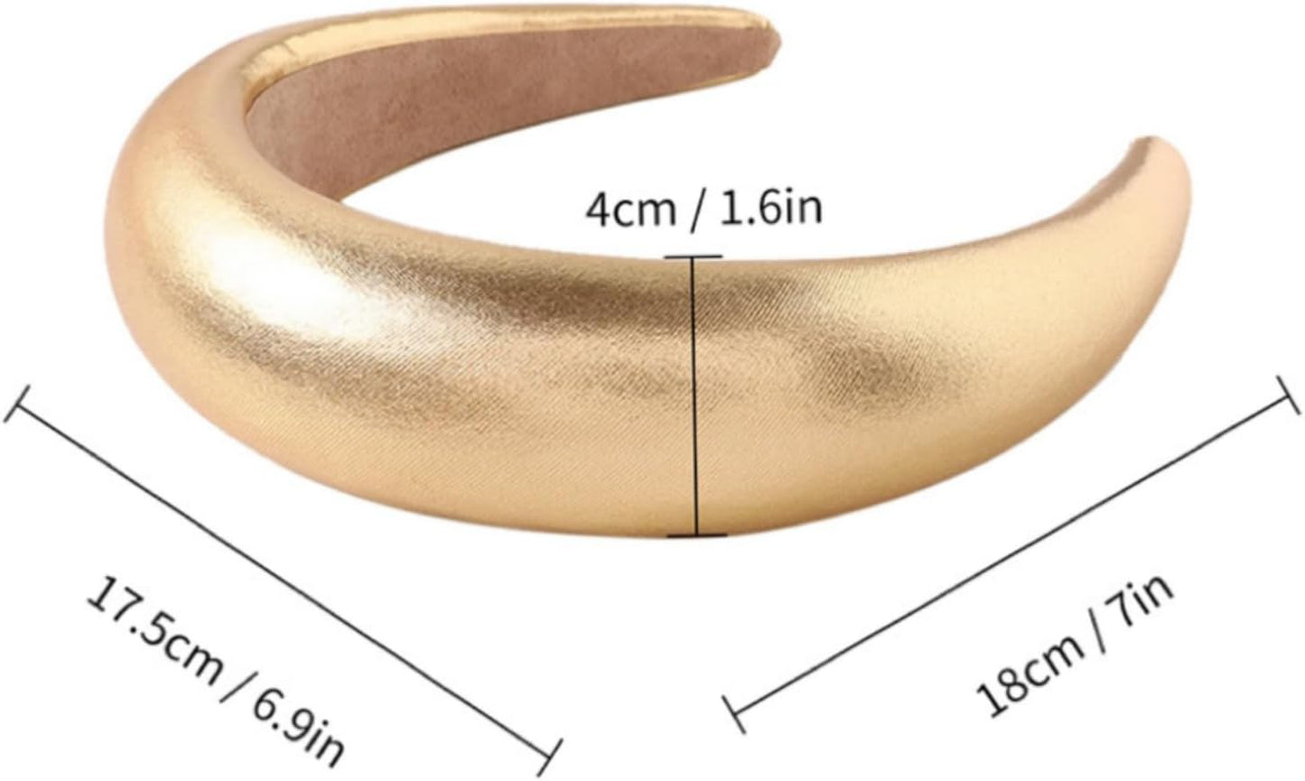 Leather Sponge Headband, Thickened Wide Edge Headband (Gold)