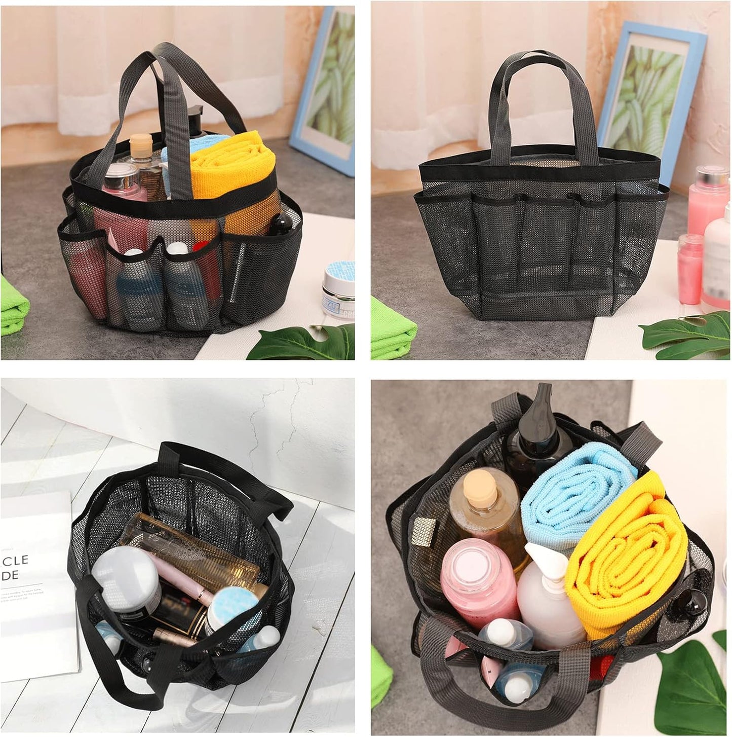 Quick Dry Mesh Tote Bag with 7 Pockets, Hanging Bath Organizer for College Dorm, Gym, and Travel
