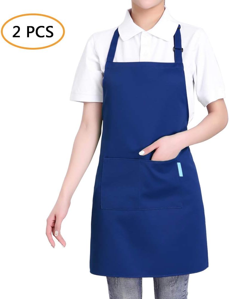 Adjustable Multi-Purpose Aprons for Men and Women with Long Waist Ties and Front Pockets, Polyester Cotton Blend