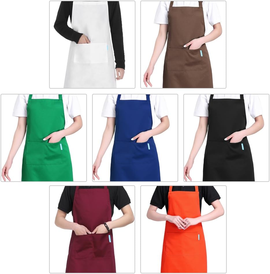 Adjustable Multi-Purpose Aprons for Men and Women with Long Waist Ties and Front Pockets, Polyester Cotton Blend
