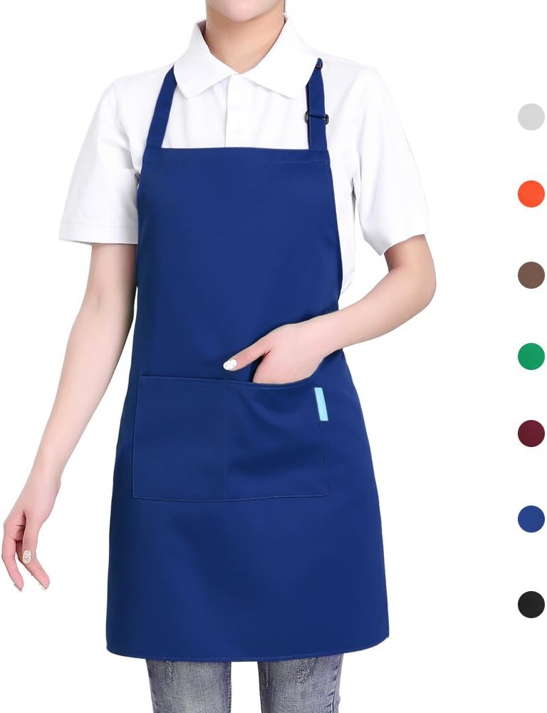 Adjustable Multi-Purpose Aprons for Men and Women with Long Waist Ties and Front Pockets, Polyester Cotton Blend