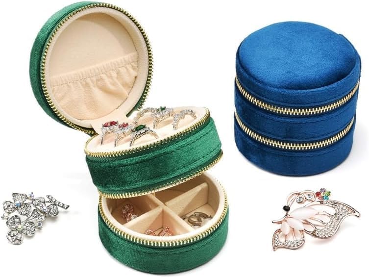 Elegant Layer Jewelry Organizer for Rings, Earrings, Necklaces, Bracelets - Blue, Champagne, Beige, Green, Red, Navy - Compact & Stylish Storage