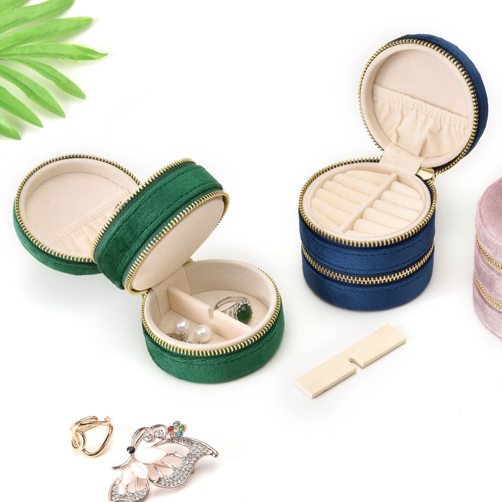 Elegant Layer Jewelry Organizer for Rings, Earrings, Necklaces, Bracelets - Blue, Champagne, Beige, Green, Red, Navy - Compact & Stylish Storage