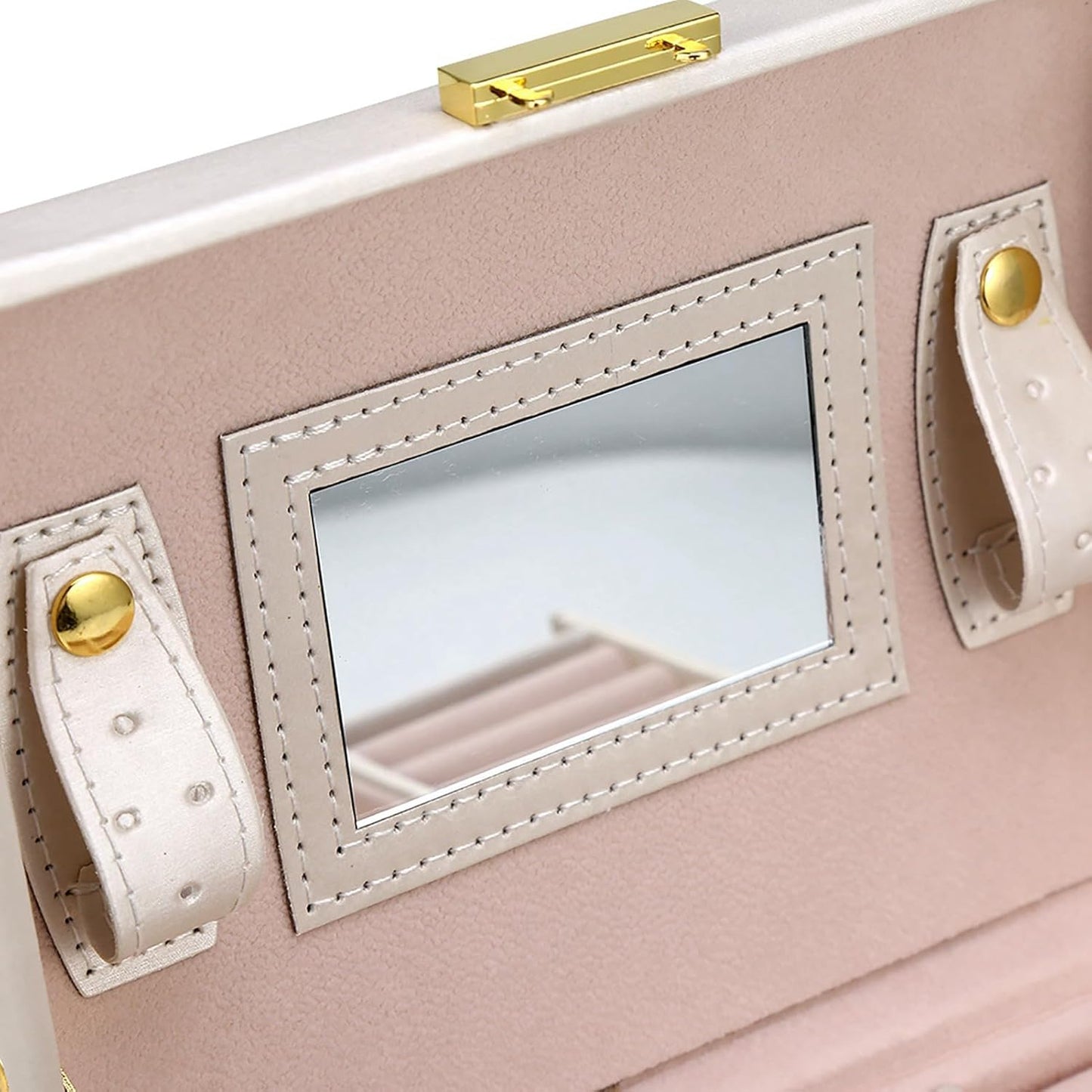 Three-Layer Jewelry Organizer Box with PU Handle, Lockable Display Case for Earrings, Necklaces, Rings – White