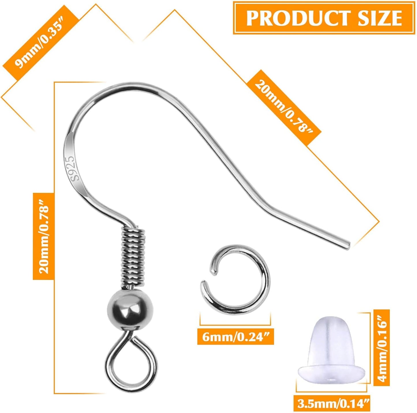 Hypoallergenic Earring Hooks, 600Pcs Earring Making Kit with Earring Hooks, Jump Rings and Clear Rubber Earring Backs for DIY Jewelry Making