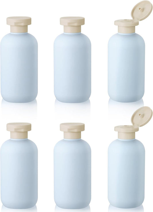 6 PCS Shampoo Travel Bottles, 200ml Refillable Travel Bottles Set for Toiletries,Empty Plastic Squeeze Bottles with Flip Cap for Conditioner, Lotions and Creams (Light Blue)