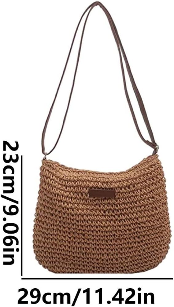Straw Beach Bag, Summer Straw Bag Female Fashion Braided Single Shoulder Crossbody Bag All-Match Beach Bag