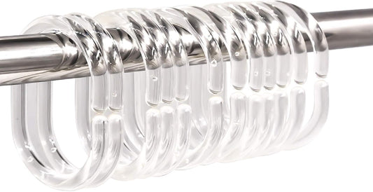 24 pcs Shower Curtain Rings Plastic Curtain C Rings Hook Hanger Bath Drape Loop Clip Glide Bathroom Shower Window Rod (Clear)
