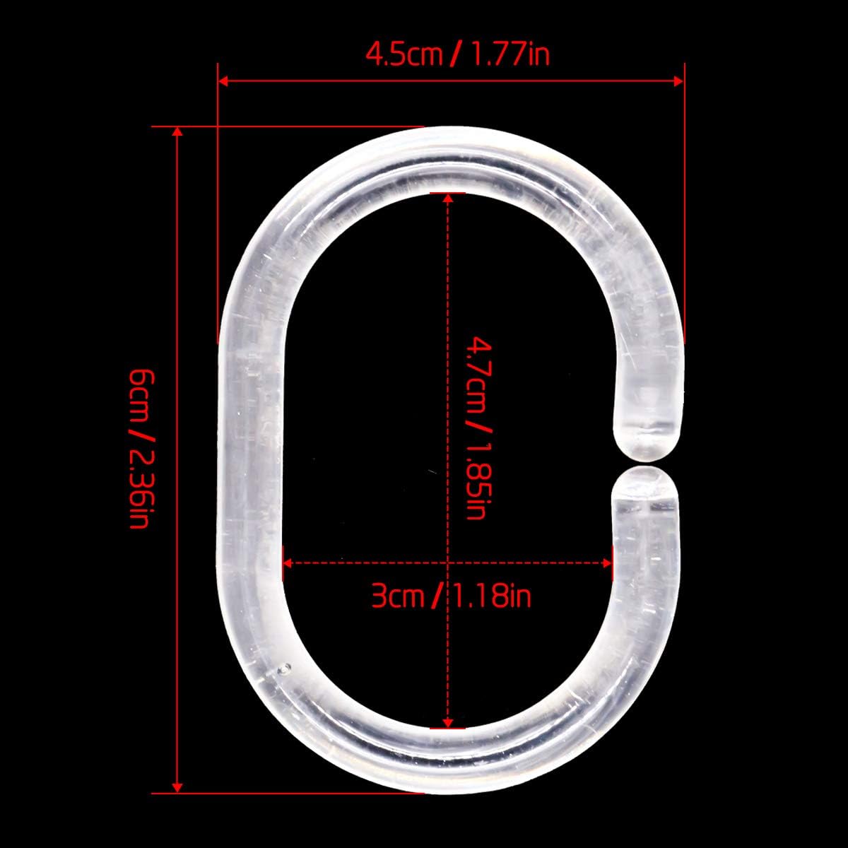 24 pcs Shower Curtain Rings Plastic Curtain C Rings Hook Hanger Bath Drape Loop Clip Glide Bathroom Shower Window Rod (Clear)