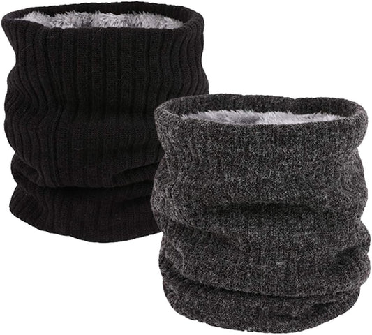 Neck Warmer Gaiter Tube Polar Fleece Ski Winter Face Cover Mask Cold Weather Face Scarf(2 Pack Black+Darkgrey)