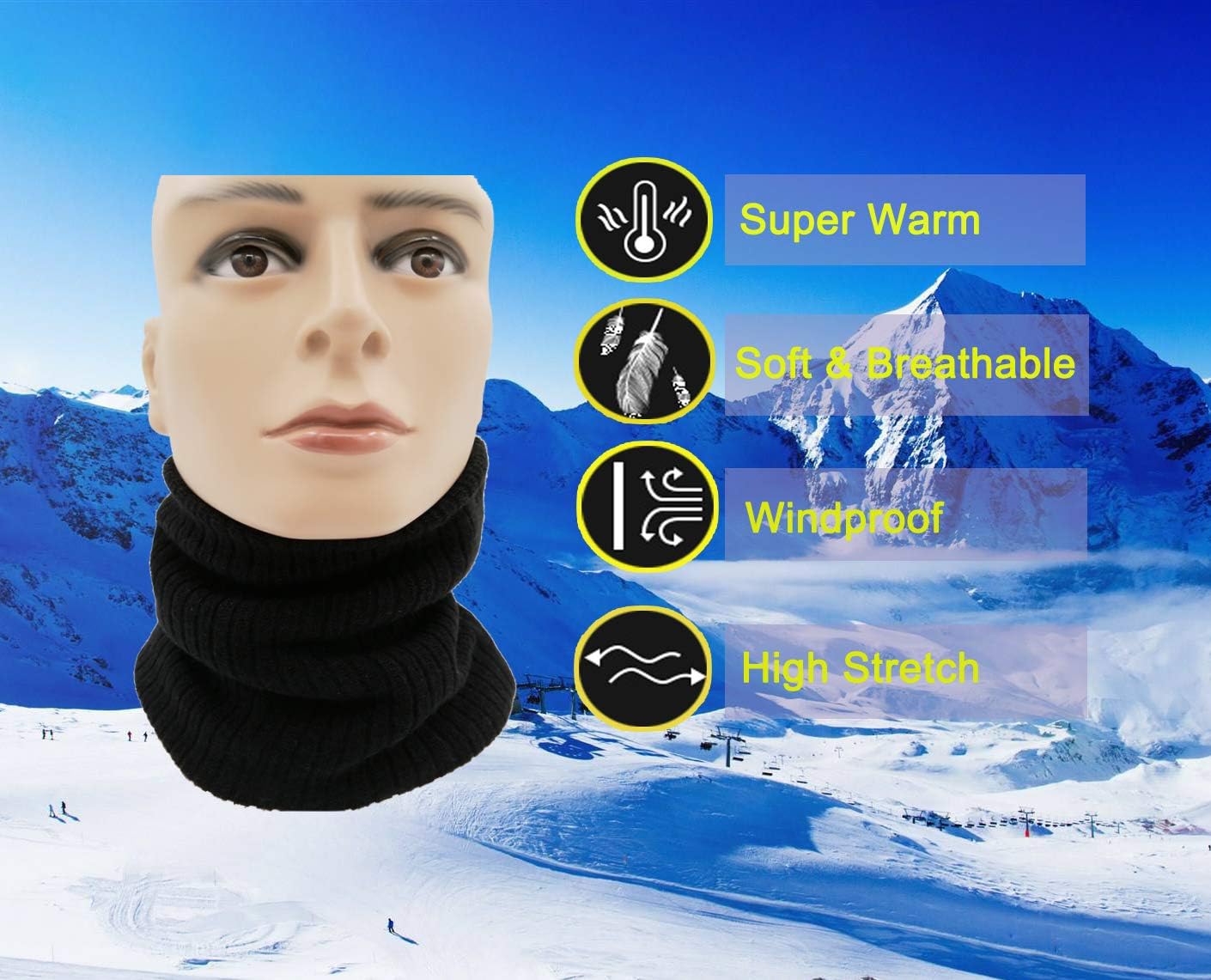 Neck Warmer Gaiter Tube Polar Fleece Ski Winter Face Cover Mask Cold Weather Face Scarf(2 Pack Black+Darkgrey)