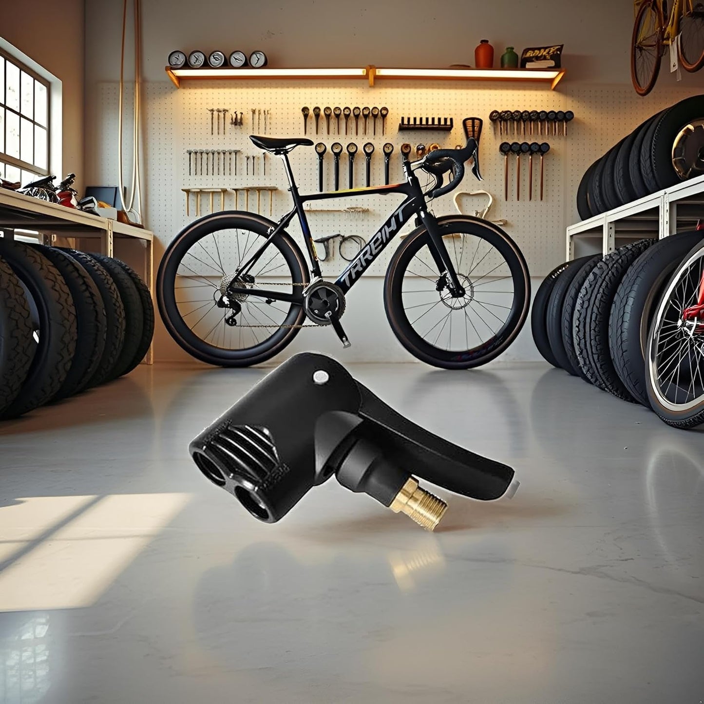 Black Bike Pump Adapter Presta Valve Adapter Dual Head Bike Track Pump Tyre Air Pump Valve Adapter Pump Connector Head Tires Tubes Accessories