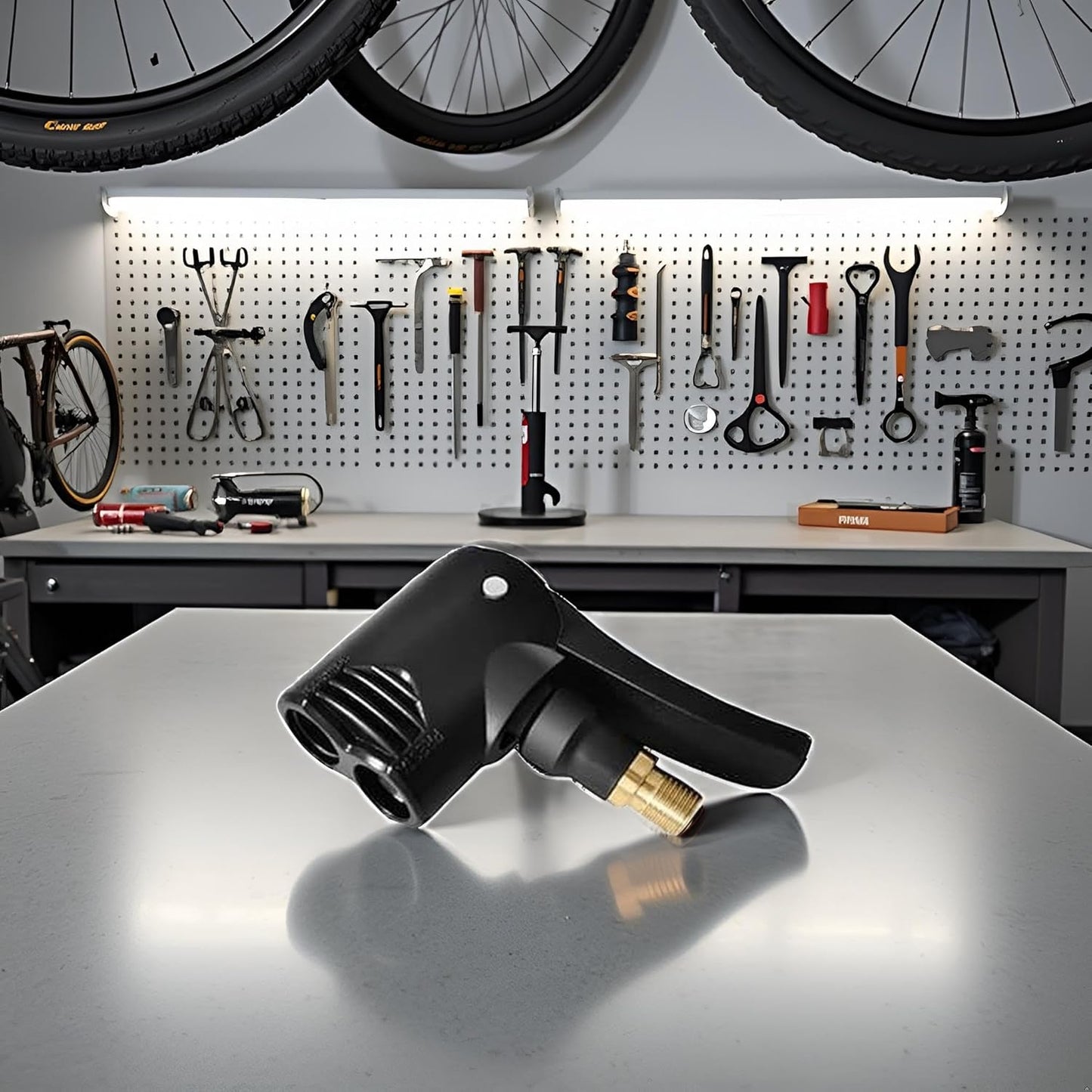 Black Bike Pump Adapter Presta Valve Adapter Dual Head Bike Track Pump Tyre Air Pump Valve Adapter Pump Connector Head Tires Tubes Accessories