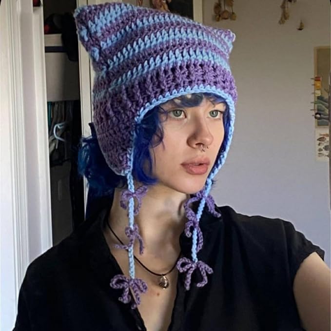 Cat Beanie Beanies Y2k Beanie Knit Hat Grunge Goth y2k Accessories Crochet Hats for Women