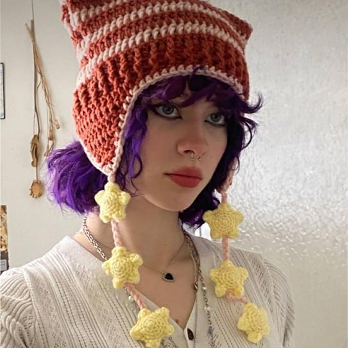 Cat Beanie Beanies Y2k Beanie Knit Hat Grunge Goth y2k Accessories Crochet Hats for Women