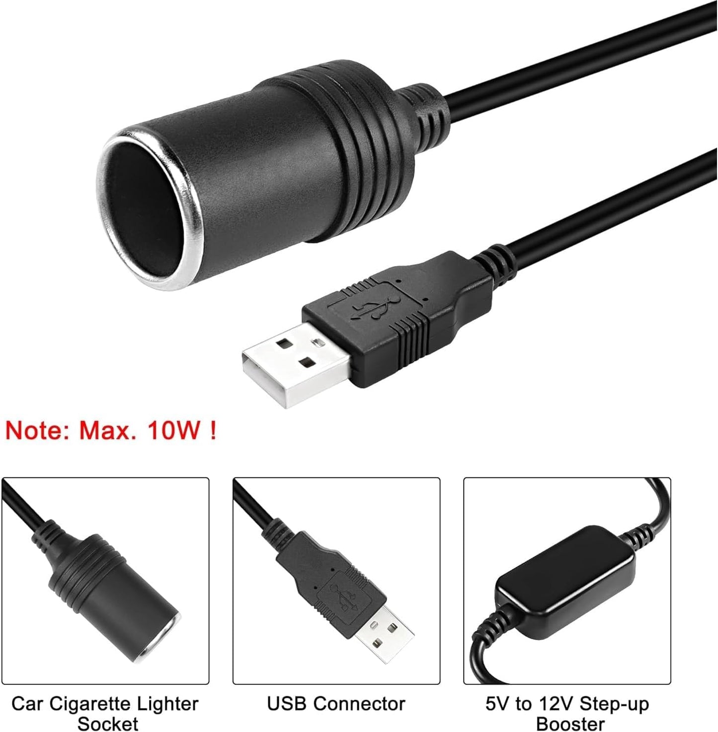 USB A Male to 12V Car Cigarette Lighter Socket Female Power Converter USB to Cigarette Lighter Converter