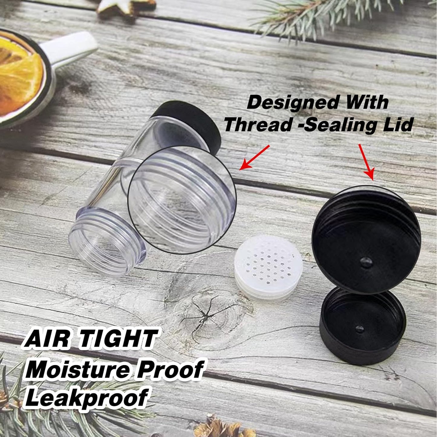 Salt and Pepper Shakers Moisture Proof Set, 2-in-1 Portable Spice Shaker with Airtight Lid, Perfect for Camping Kitchen, Travel, Car Camping, RV, Outdoors, Backpack, BBQ Picnic, Lunch Boxes