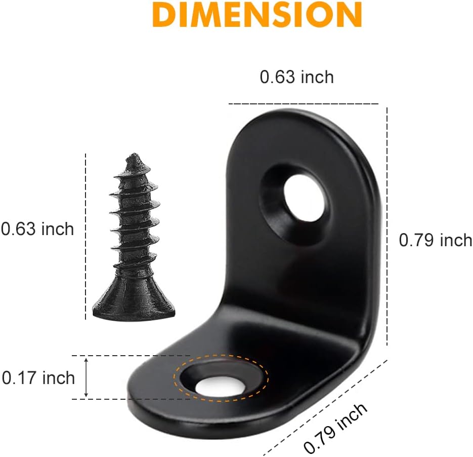 20PCS Small L Brackets, Black Iron Corner Mount Brackets with 40 Screws, Rust Resistant, Easy to Install, Multi-Purpose