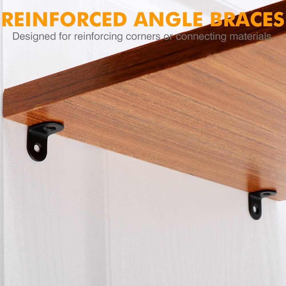 20PCS Small L Brackets, Black Iron Corner Mount Brackets with 40 Screws, Rust Resistant, Easy to Install, Multi-Purpose