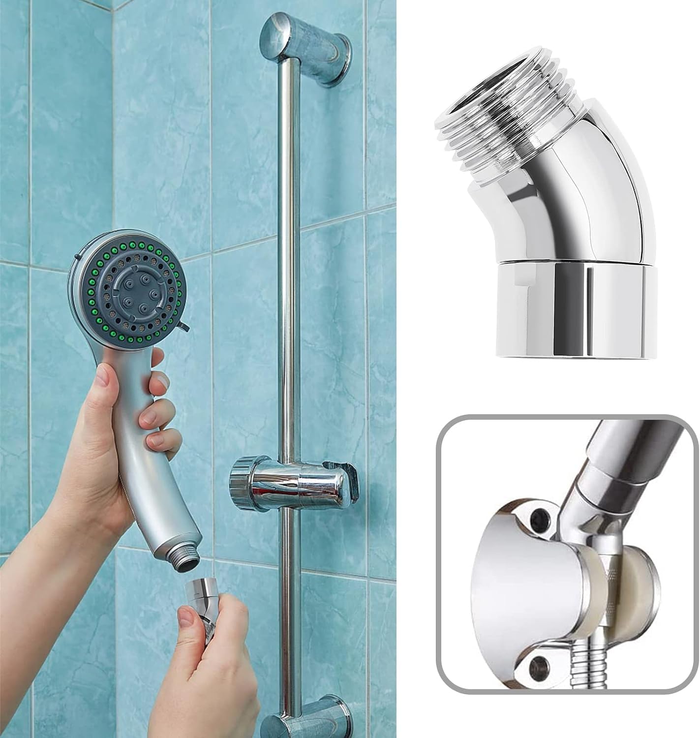 Handheld Shower Head Elbow Adapter G1/2" Shower Connector 45-Degree Adapter Solid Brass, Suitable for Most Standard Shower Systems