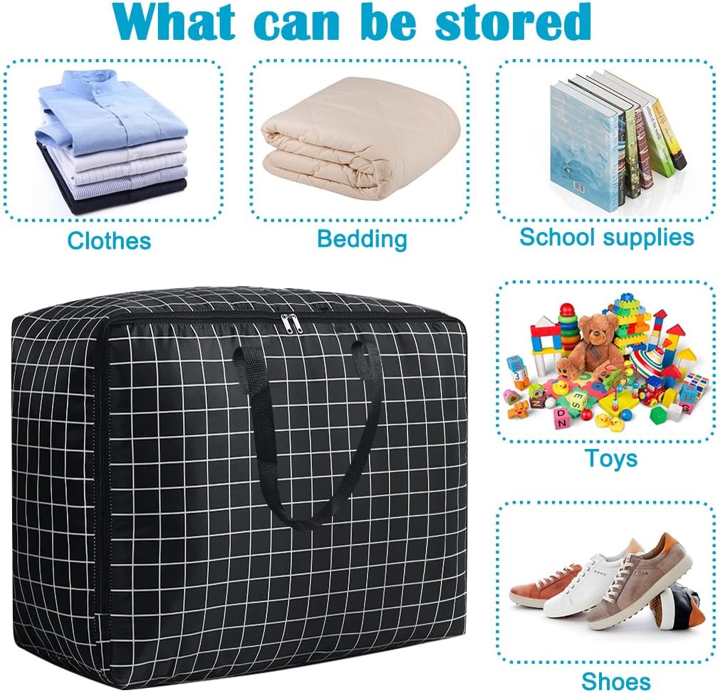 75L Large Storage Bags 2 Pcs Clothes Storage Bags with Zips Heavy Duty Oxford Cloth Moving Bags Waterproof Underbed Storage Bag for Clothes,Blankets,Pillows,Bedding