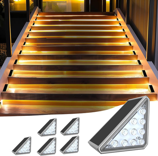 Solar Stair Lights, 6 Pack Solar Deck Lights Outdoor Waterproof IP67 Step Lights for Outside Solar Powered High Brightness Christmas Lights for Stair, Garden, Front Step, Front Porch, Backyard