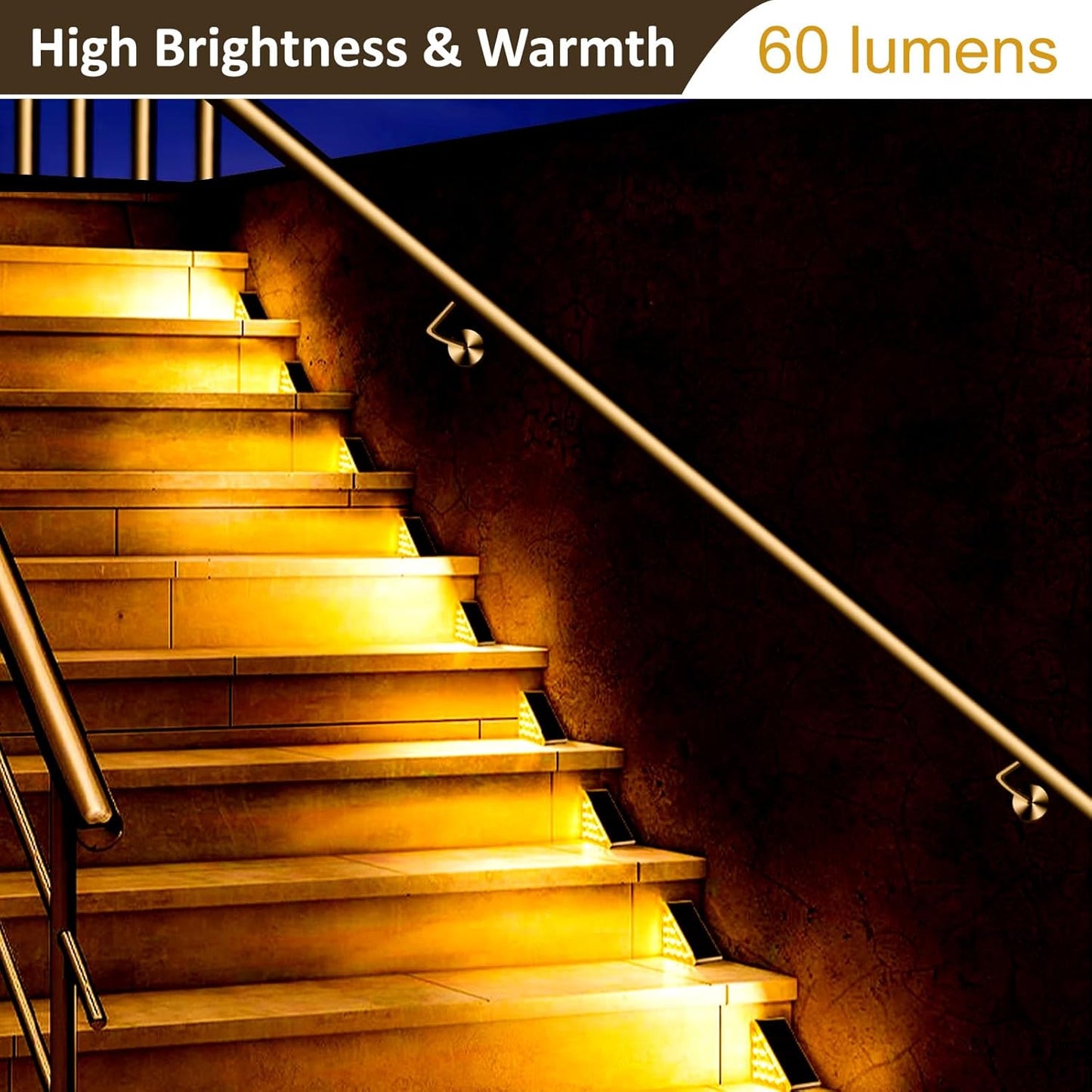 Solar Stair Lights, 6 Pack Solar Deck Lights Outdoor Waterproof IP67 Step Lights for Outside Solar Powered High Brightness Christmas Lights for Stair, Garden, Front Step, Front Porch, Backyard