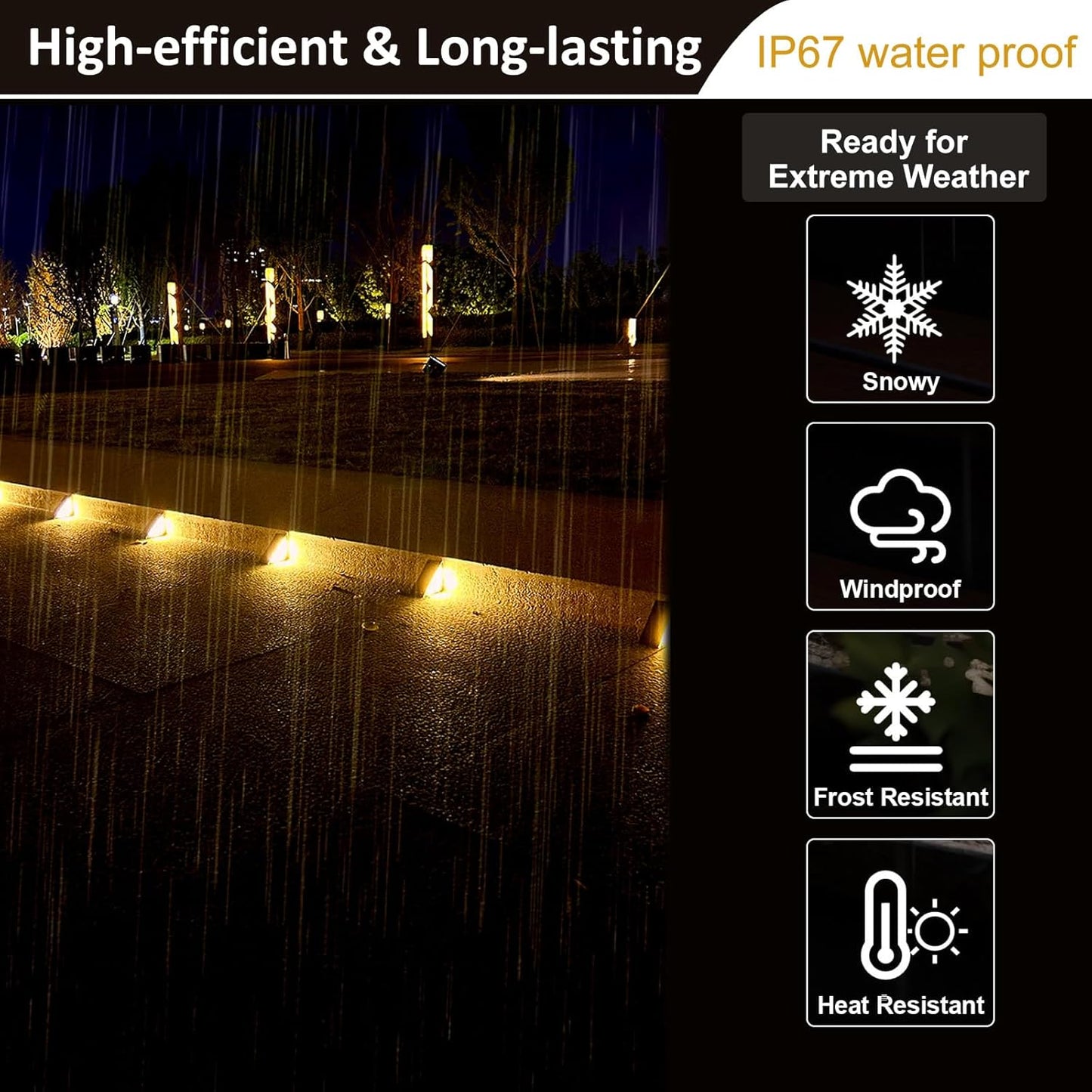Solar Stair Lights, 6 Pack Solar Deck Lights Outdoor Waterproof IP67 Step Lights for Outside Solar Powered High Brightness Christmas Lights for Stair, Garden, Front Step, Front Porch, Backyard