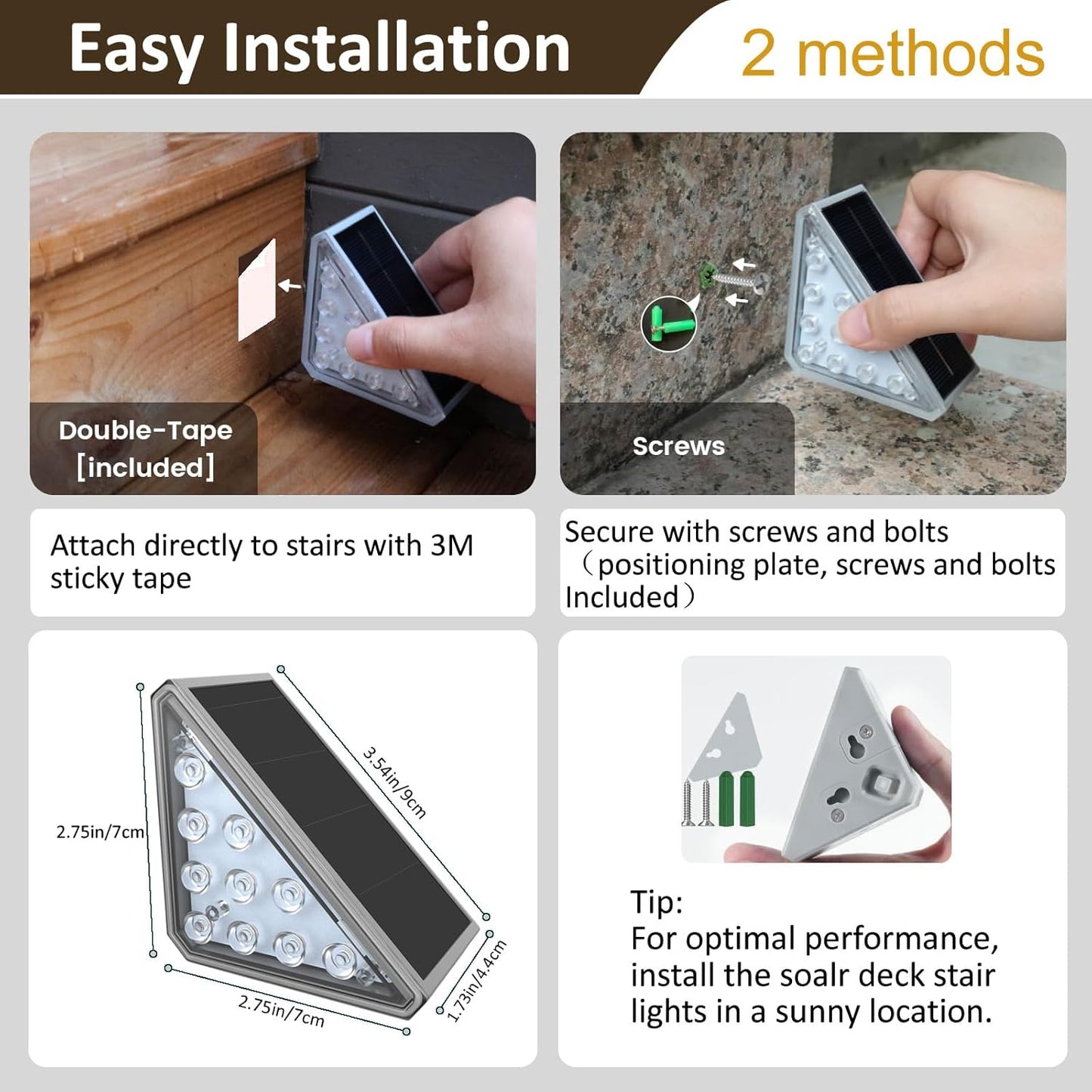 Solar Stair Lights, 6 Pack Solar Deck Lights Outdoor Waterproof IP67 Step Lights for Outside Solar Powered High Brightness Christmas Lights for Stair, Garden, Front Step, Front Porch, Backyard
