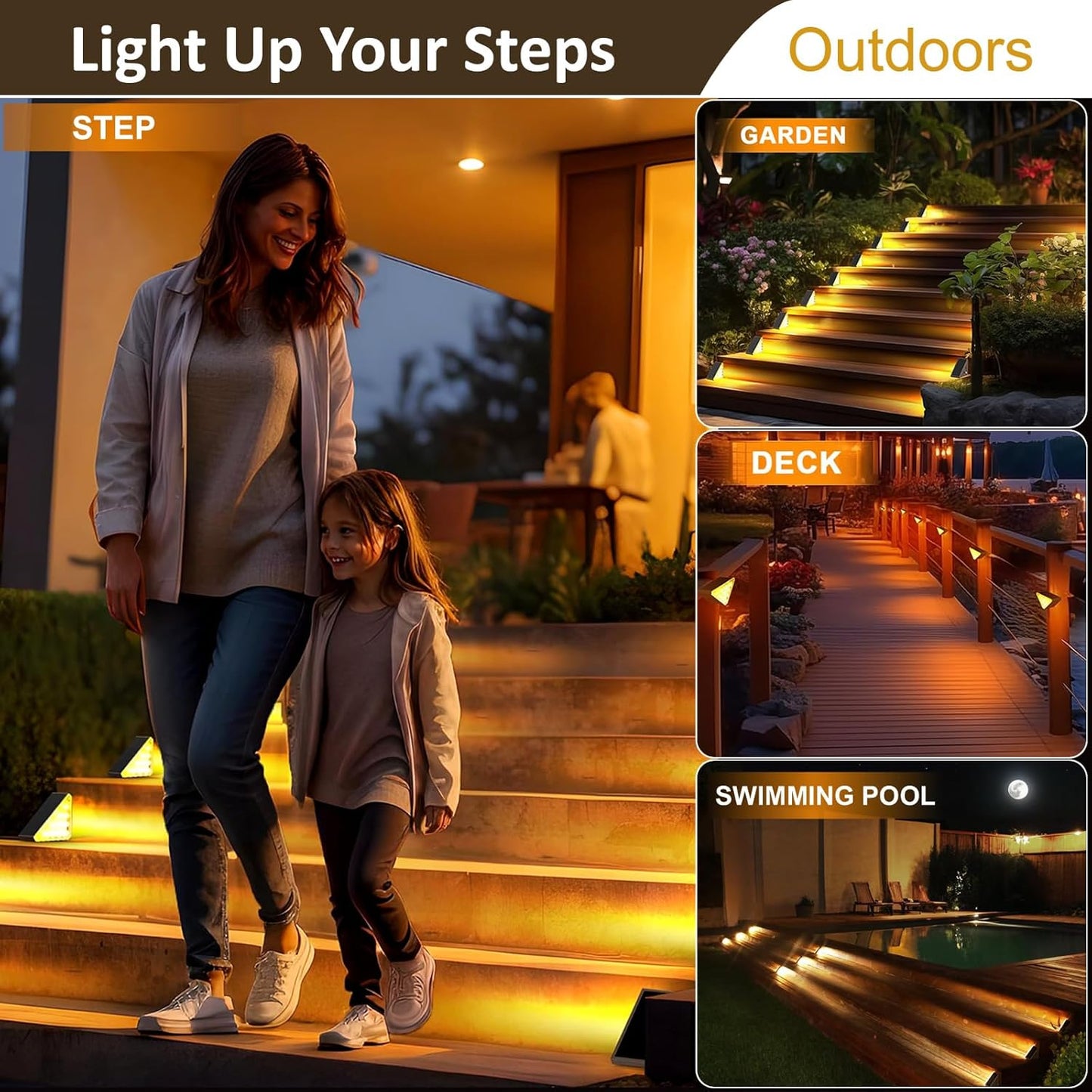 Solar Stair Lights, 6 Pack Solar Deck Lights Outdoor Waterproof IP67 Step Lights for Outside Solar Powered High Brightness Christmas Lights for Stair, Garden, Front Step, Front Porch, Backyard