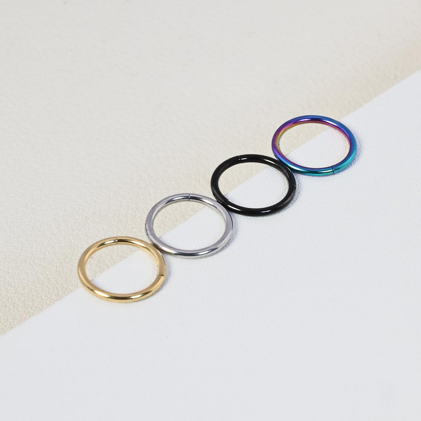 4 Pcs Nose Rings Hoops for Women, 14K Gold Hinged Clickers Nose Rings for Men, Hypoallergenic 316L Surgical Steel Cartilage Tragus Helix Daith Earring Lip Hoop Ring 20g 18g 6 8mm