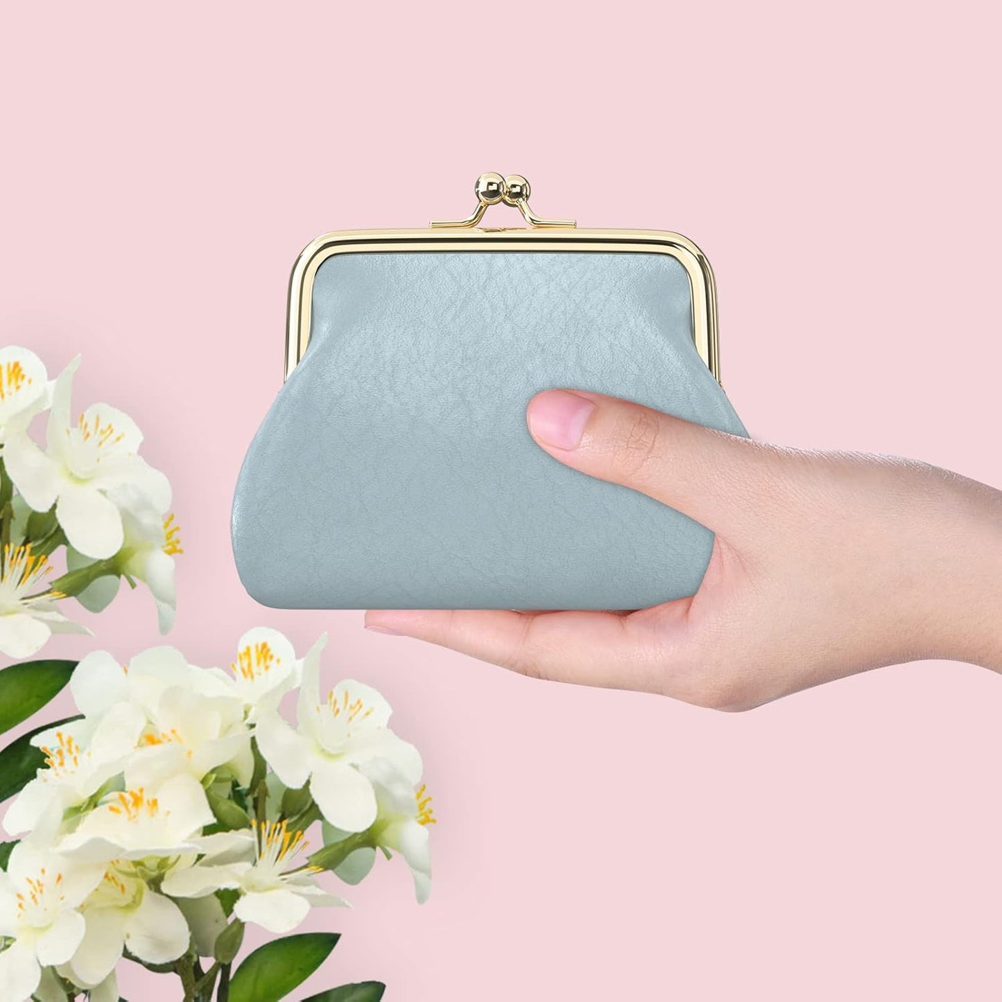 Coin Purse, Small PU Leather Change Purse, Coin Purse Wallet with Clasp, Car Coin Holder Pouch for Woman Men Kids Girls, Blue