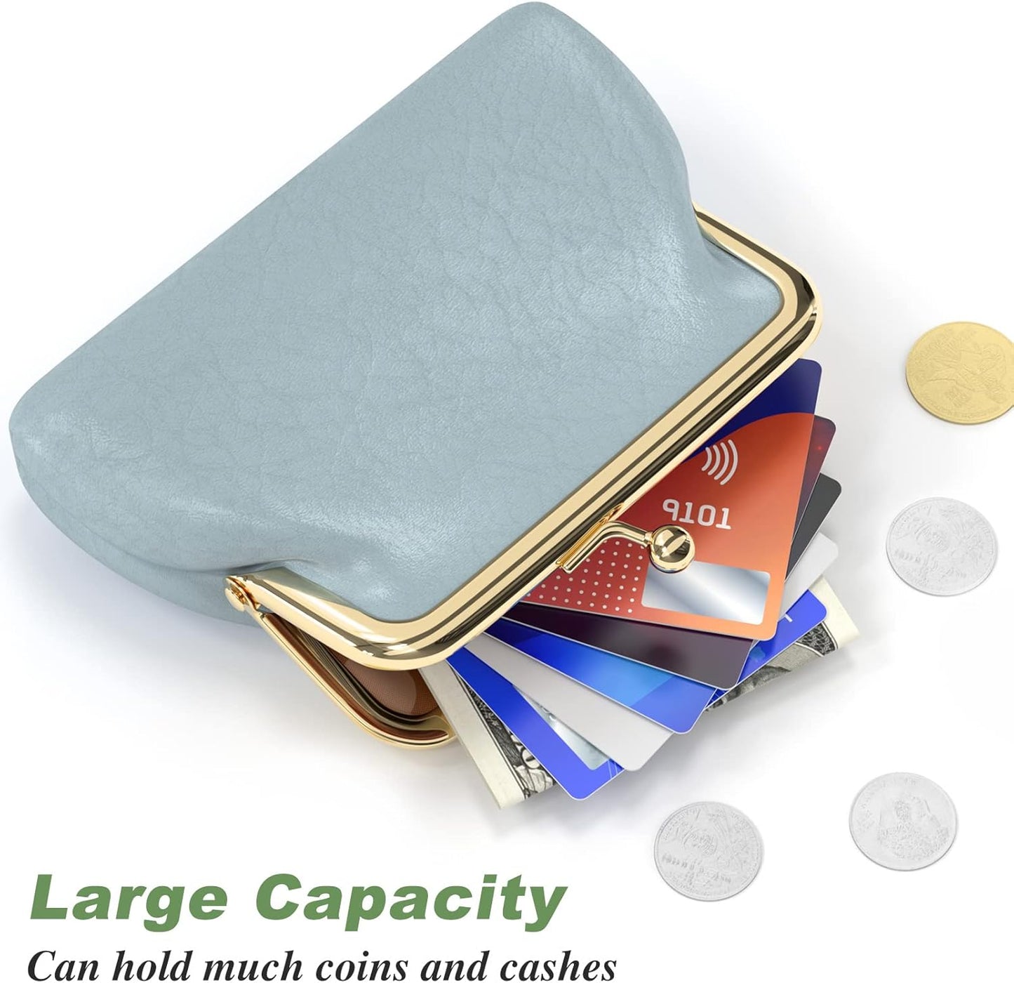 Coin Purse, Small PU Leather Change Purse, Coin Purse Wallet with Clasp, Car Coin Holder Pouch for Woman Men Kids Girls, Blue