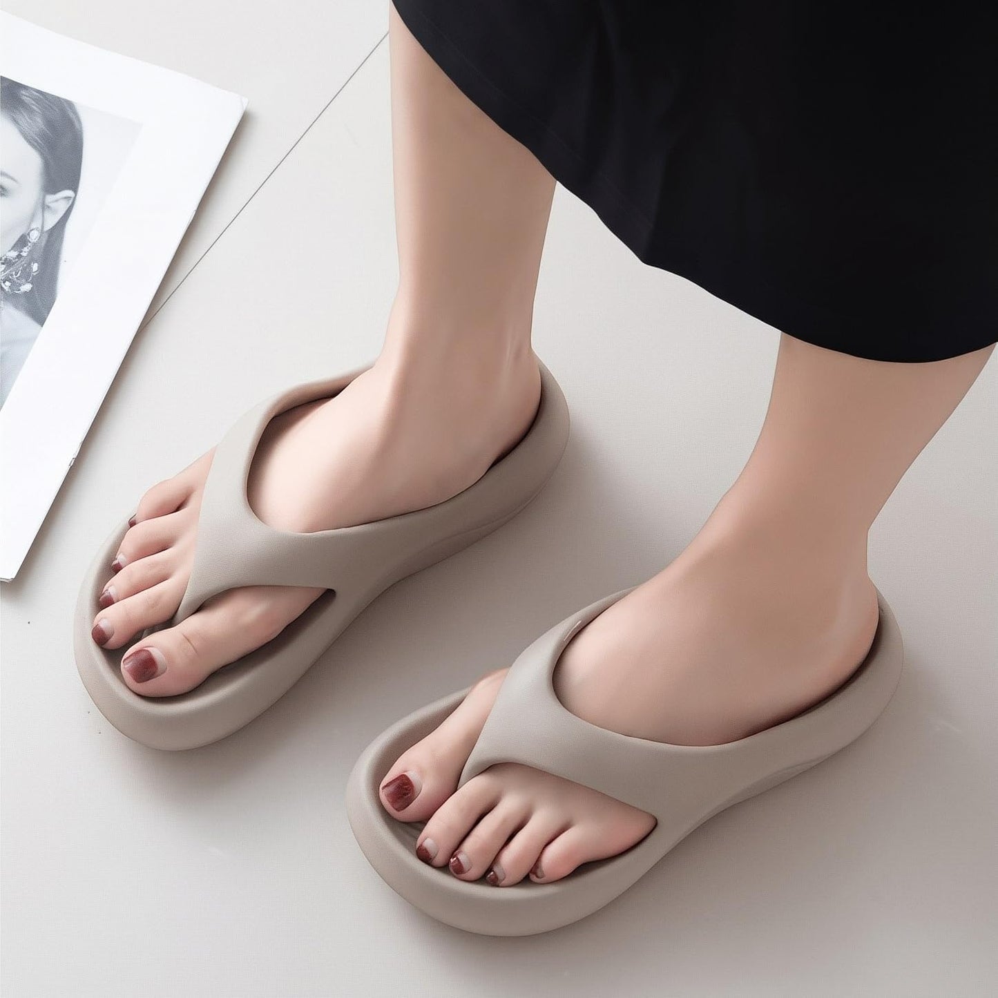 Arch Support Pillow Slides Flip Flops for Women Men, 2025 Summer Orthopedic Cloud Slides Soft Non-slip