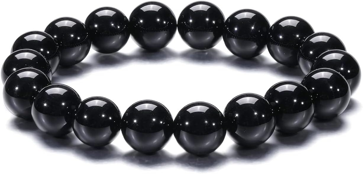 Natural 10-12mm Gorgeous Semi-Precious Gemstones Healing Crystal Stretch Elastic Beaded Bracelet Unisex Yoga Meditation Relax Anxiety Bangle for Womens Mens
