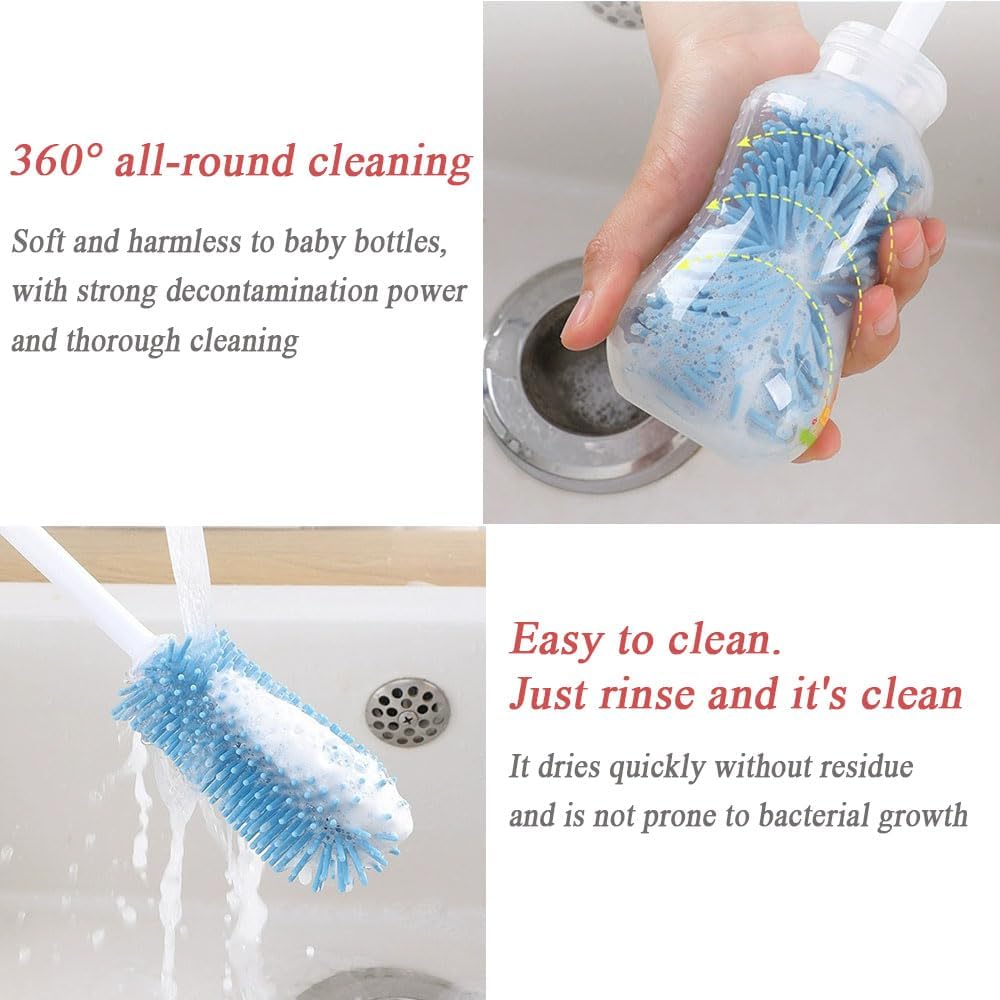 Baby Bottle Cleaner Set with Silicone Brush,Bottle Washer Compatible, Cleaning Kit Breast Pump Cleaning Brush Set 3 in 1 Cleaning Brush Set (Pink)