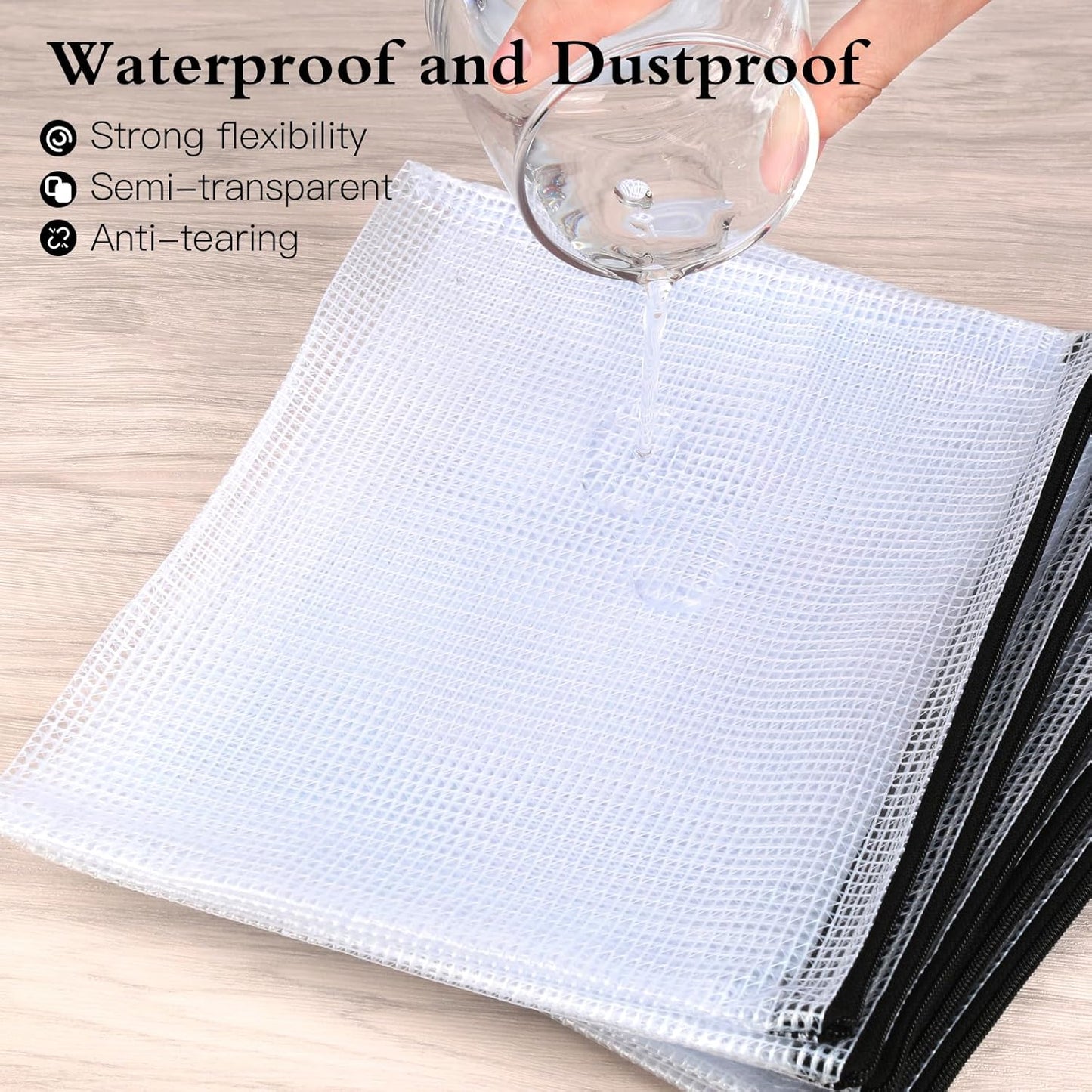 Mesh Zipper Pouch Bags, 24Pcs A5 Zipper Wallet Bags, Waterproof Pochette Plastique, Clear Mesh Plastic Zipper Pouch for Office Supplies, Documents, Paper, Travel, Cosmetics