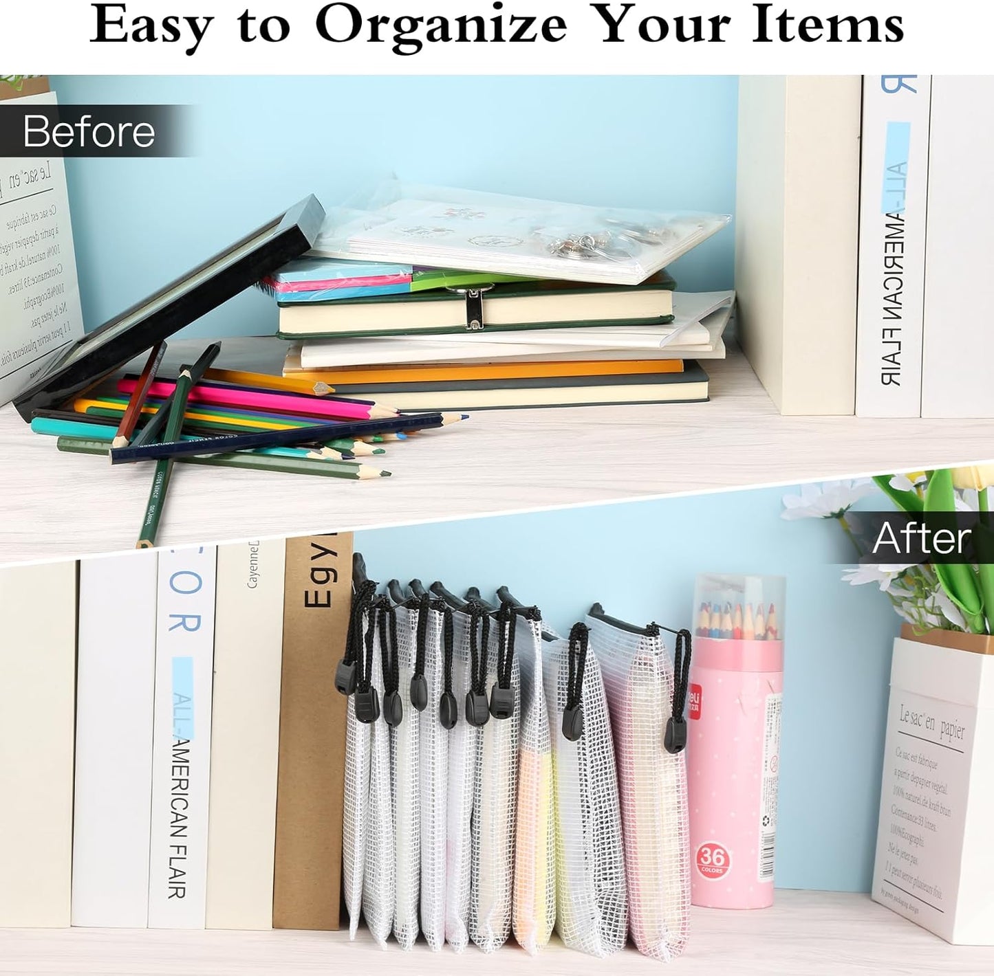 Mesh Zipper Pouch Bags, 24Pcs A5 Zipper Wallet Bags, Waterproof Pochette Plastique, Clear Mesh Plastic Zipper Pouch for Office Supplies, Documents, Paper, Travel, Cosmetics