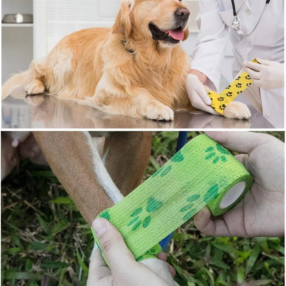4 Rolls Pet Self Adhesive Bandage, Pet Vet Wrap Tape Waterproof Non-Woven Cohesive Gauze Rolls for Dog Cat Animals, Cohesive Bandages for Wrist Healing Ankle Sprain & Swelling Sport (2 x 5 Yards)