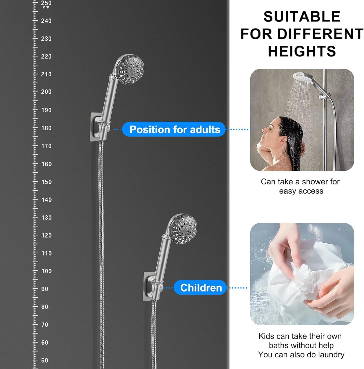 Strong Adhesive Adjustable Shower Head Holder- Wall Mounted Heavy Duty Shower Head Shelf Bracket, Plastic Bracket Stick on Wall, Mount ABS- Shower Head Holder for Handheld Shower Heads (Grey)