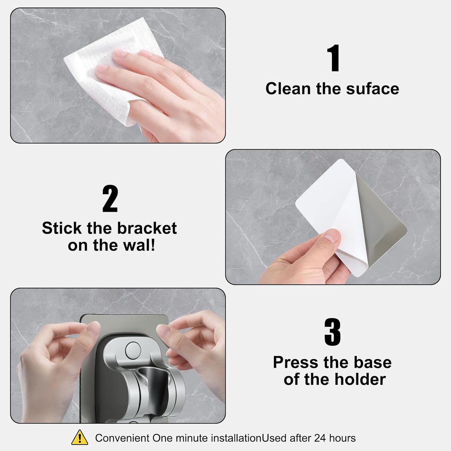 Strong Adhesive Adjustable Shower Head Holder- Wall Mounted Heavy Duty Shower Head Shelf Bracket, Plastic Bracket Stick on Wall, Mount ABS- Shower Head Holder for Handheld Shower Heads (Grey)