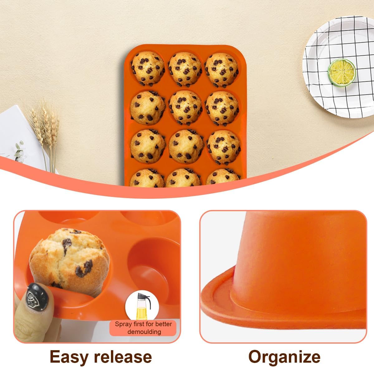 3 Pack Silicone Muffin Pan for Baking, Silicone Cupcake Pan, Muffin Tin 12 Cup Regular Size, Nonstick Silicone Molds Great for Making Muffin Cakes,Bread, Tart - BPA Free Baking Accessory