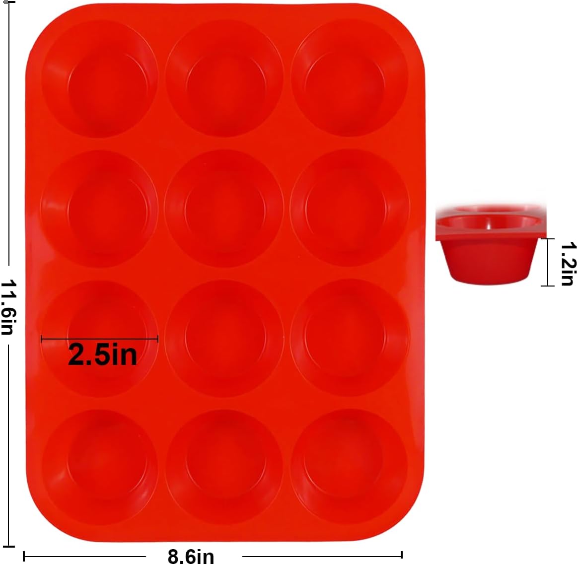 3 Pack Silicone Muffin Pan for Baking, Silicone Cupcake Pan, Muffin Tin 12 Cup Regular Size, Nonstick Silicone Molds Great for Making Muffin Cakes,Bread, Tart - BPA Free Baking Accessory