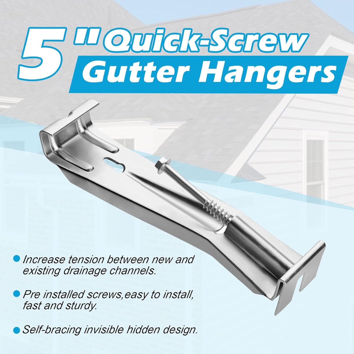 25 Pack Gutter Hangers, 5 Inch Gutter Guard with Speed Screw and Clip, Hidden Rain Gutter Bracket Support, Includes a Drill Bit