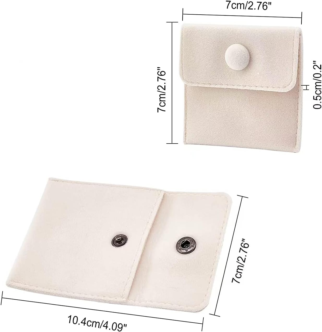6 Pcs Velvet Jewelry Pouches with Snap Button, Off-White Velvet Jewelry Storage Bags Luxury Gift Bag for Candy Gift and Jewelry Necklace Bracelet Packing, 7x7cm