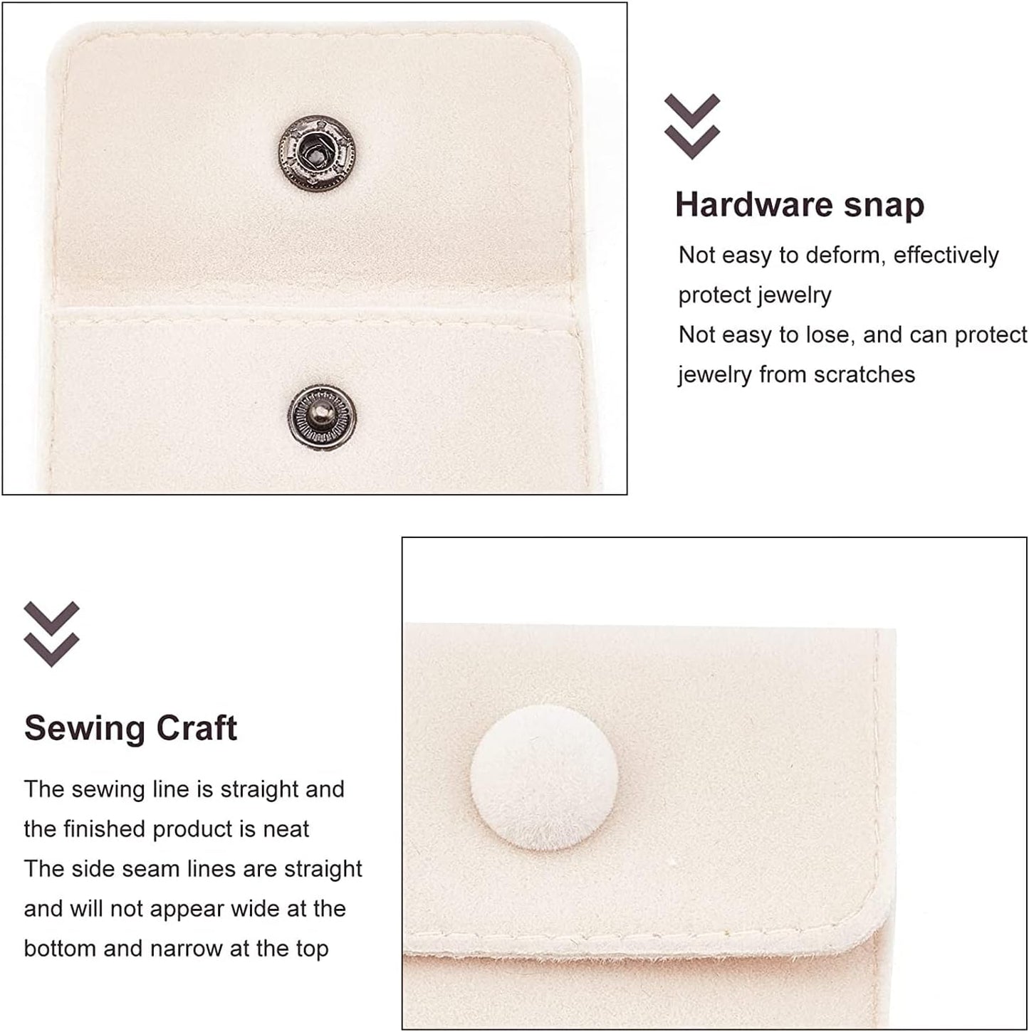 6 Pcs Velvet Jewelry Pouches with Snap Button, Off-White Velvet Jewelry Storage Bags Luxury Gift Bag for Candy Gift and Jewelry Necklace Bracelet Packing, 7x7cm