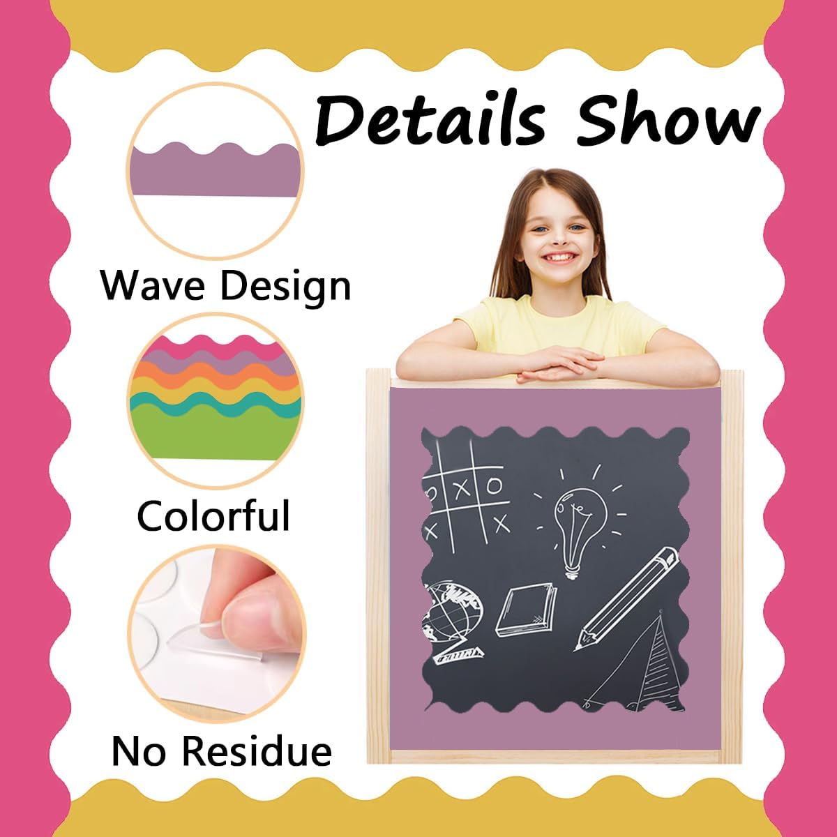 Bulletin Board Borders Set - 6 Rolls 196.8 Ft Bright Bulletin Board Decorations for Office, School Classroom Decor, Teachers & Home DIY - Posters & Birthday Parties - Board Trim