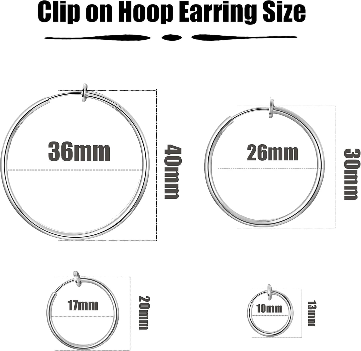 Stainless Steel 4 Pairs Clip On Hoop Earrings for Women Men Non Pierced Earrings