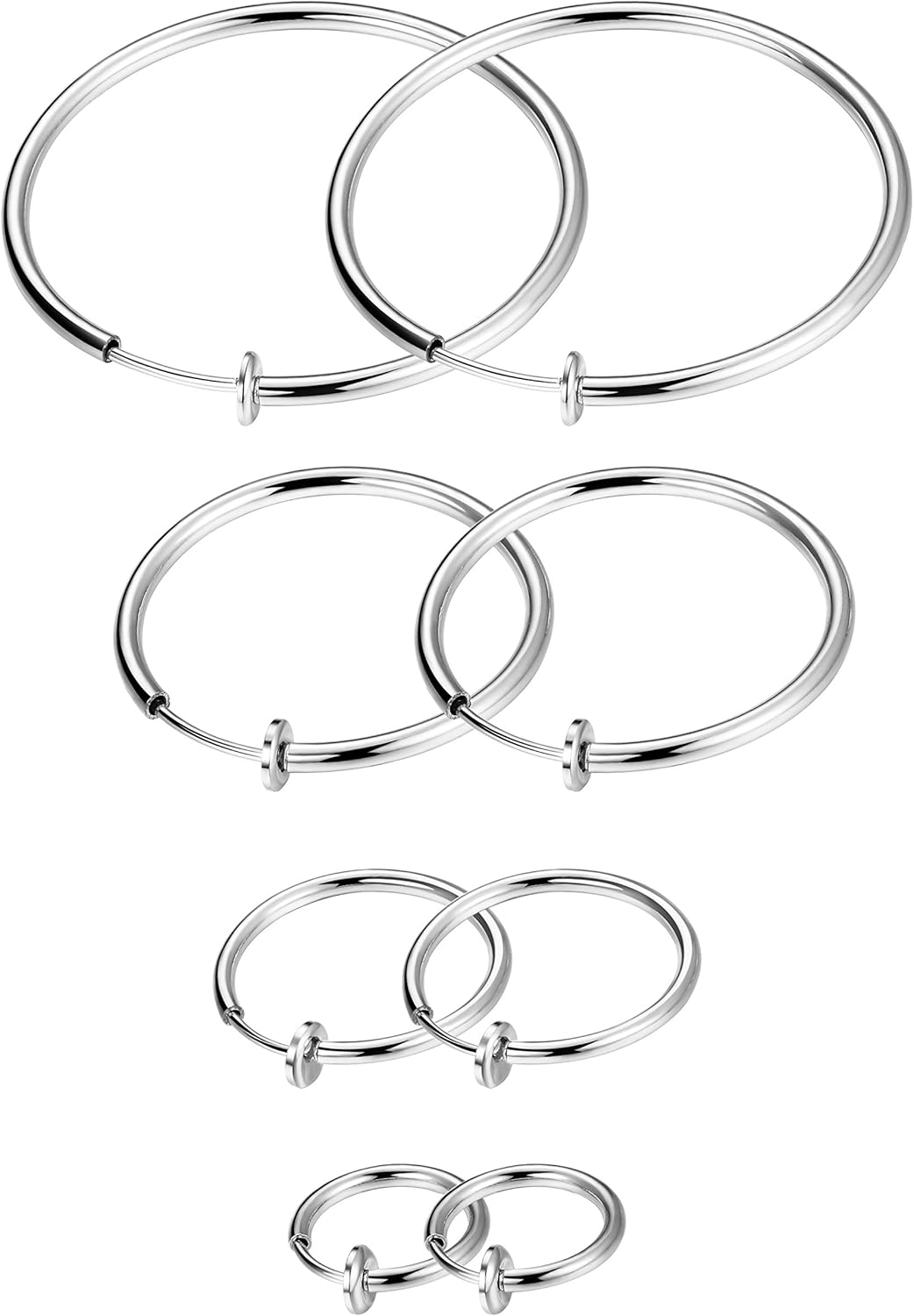 Stainless Steel 4 Pairs Clip On Hoop Earrings for Women Men Non Pierced Earrings