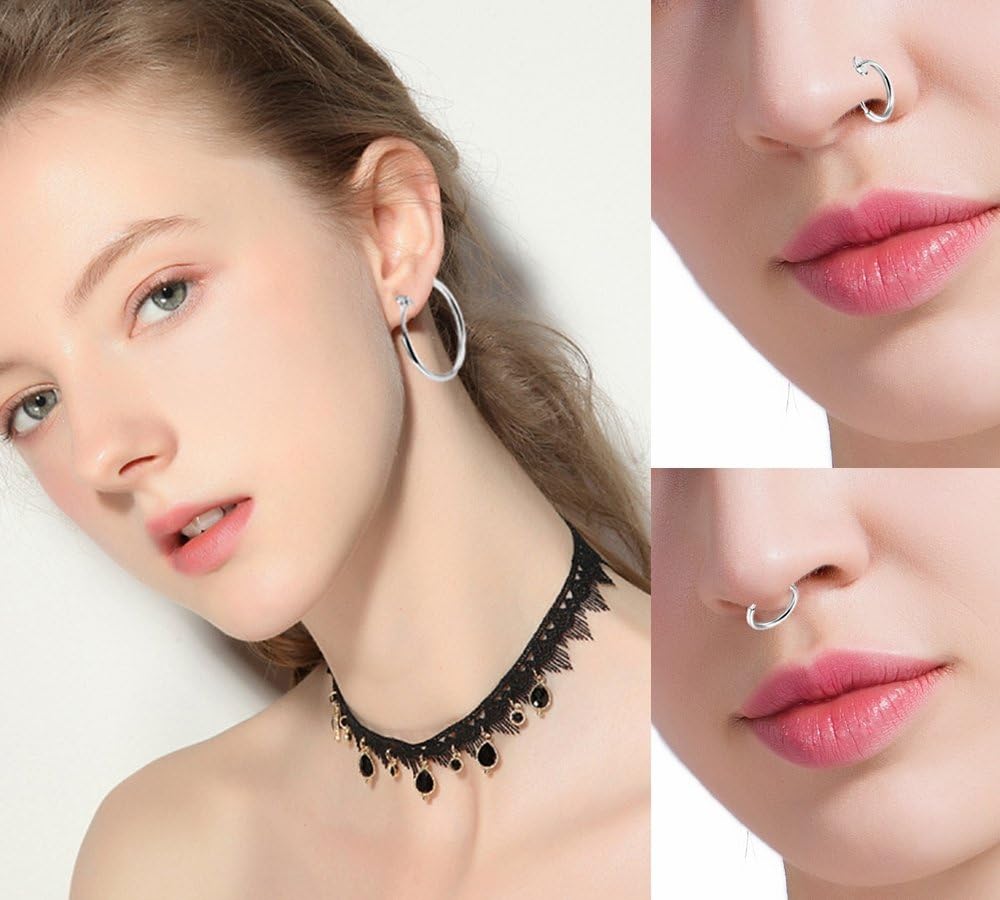 Stainless Steel 4 Pairs Clip On Hoop Earrings for Women Men Non Pierced Earrings